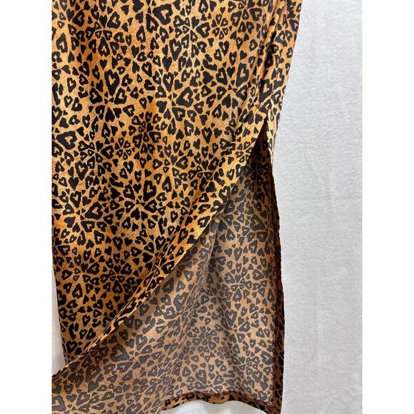 Urban Outfitters Edy Midi Leopard Slip Skirt S Slit Brown Black Satiny Coquette - Picture 3 of 8